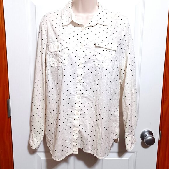 Tommy Hilfiger Black and White Polka Dot Button Down Shirt Large - Picture 1 of 5